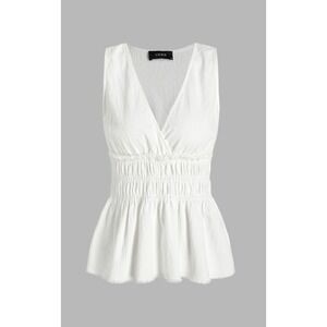 Cider V-neck Ruffle Raw Hem Smocked Tank Top Elasticized Waist Peplum XL White